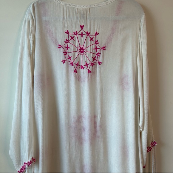 Beaches & Boho White Embroidered Beach Cover Up Size 1X Lagenlook Boho Vacation - Picture 5 of 10
